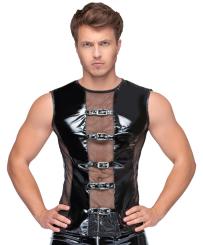 Ärmelloses Shirt im Lack-Netz-Mix 