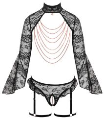 Ouvert-Set mit Bolero-Top & Straps-Slip 