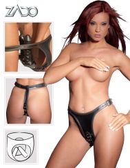 Leder-String mit 2 Dildos Schwarz 