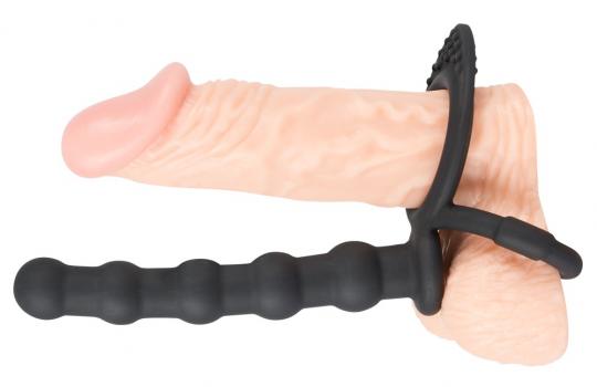 Black Velvets Penis-/Hodenring mit Analdildo 