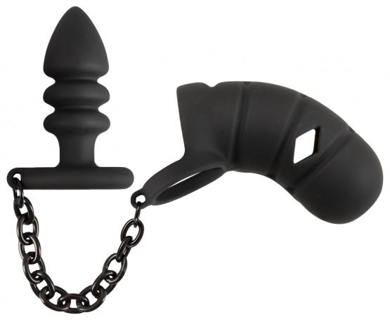 Black Velvets Peniskäfig mit Analplug 