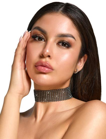 Schwarzes Halsband mit Strasssteinchen 