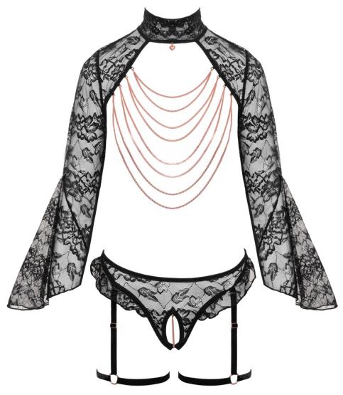 Ouvert-Set mit Bolero-Top & Straps-Slip S
