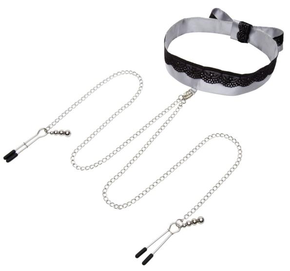 Play Nice Satin Collar & Nipple Clamps 