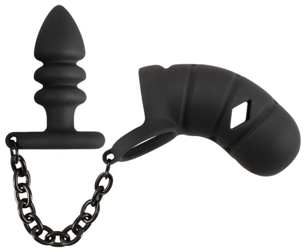 Black Velvets Peniskäfig mit Analplug 