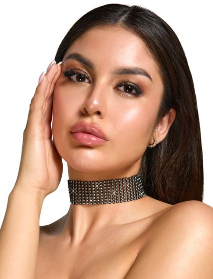 Schwarzes Halsband mit Strasssteinchen 