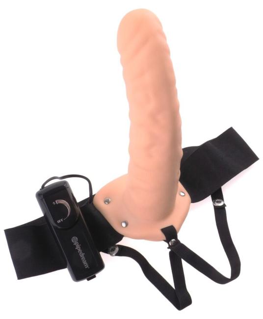 Vibrating Hollow Strap-On (20 cm, Außen-Ø 5 cm) Hautfarben Hell